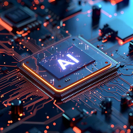 Abstract close-up view of a modern GPU card circuit. Technology and communication concept. 3D Renderingの素材