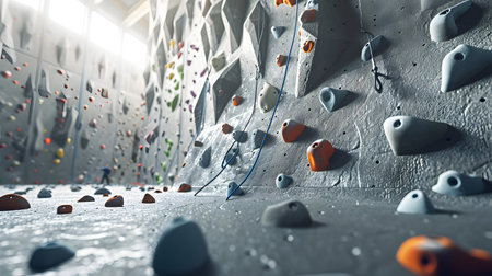Climbing wall in a gym. 3D rendering image.の素材