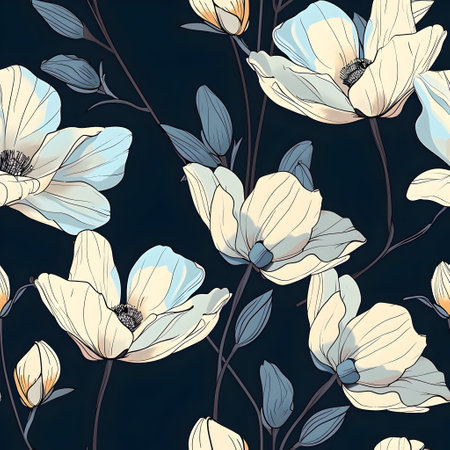 Seamless pattern with hand drawn magnolia flowers. Vector illustration.の素材