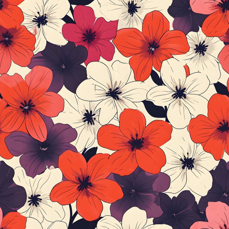 Seamless pattern with red and white flowers. Vector illustration.の素材