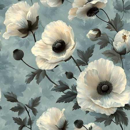 Seamless pattern with poppies. Hand-drawn illustration.の素材