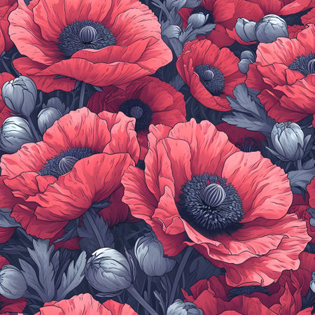 Seamless pattern with red poppies. Vector illustration.の素材