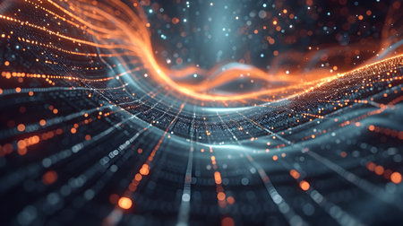 3D rendering of digital particles in cyberspace with depth of field and bokehの素材