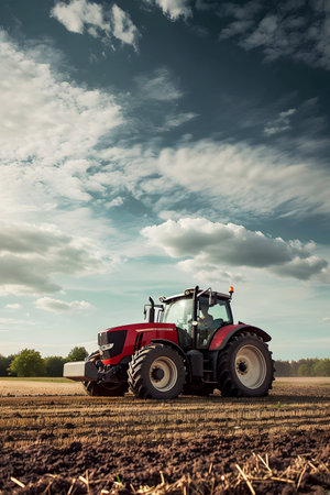 Farmer with tractor preparing land with seedbed cultivator at springの素材