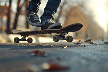 Skateboarder riding on a skateboard in the park.の素材