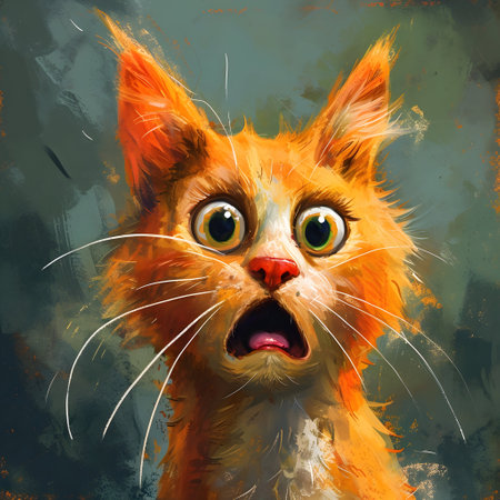 Portrait of red cat with big eyes on a grunge backgroundの素材