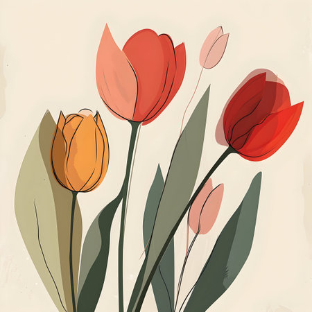 Tulip bouquet. Hand drawn vector illustration in vintage style.の素材