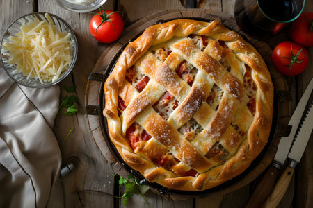 Delight in the heartwarming goodness of a Chicago Pizza Pot Pie, a culinary masterpiece that brings the authentic flavors of the Windy City to your table. Indulge in layers of savory satisfaction with each biteの素材