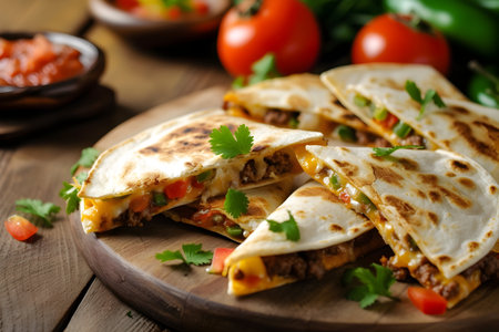 Satisfy your cravings with our mouthwatering Cheeseburger Quesadilla! Experience the perfect blend of savory beef, melted cheese, and tortilla goodness in every bite. A delectable fusion that redefines comfort foodの素材