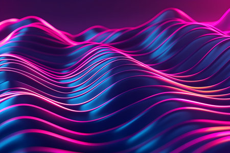 Immerse yourself in a visually stunning abstract background featuring 3D neon wavy lines. Explore the dynamic interplay of vibrant colors and futuristic designの素材