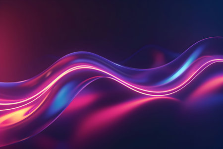 Simplicity meets modernity in this abstract background featuring two 3D wavy lines with neon light. A minimalistic yet visually captivating designの素材