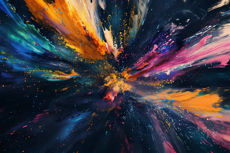 Vivid abstract background featuring expressionistic color explosions, creating a dynamic and energetic visual experienceの素材