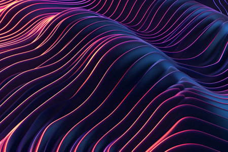 Immerse yourself in a visually stunning abstract background featuring 3D neon wavy lines. Explore the dynamic interplay of vibrant colors and futuristic designの素材