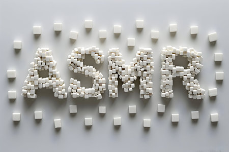 A simple and clean depiction of the text 'ASMR' formed by small cubes, presenting a minimalist typography style for a modern and understated visual appealの素材