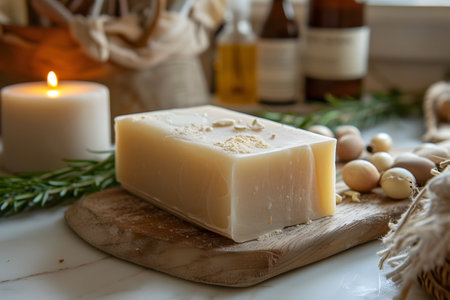 Handcrafted artisan soap made from natural ingredients, ideal for skincare and wellness conceptsの素材