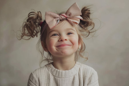 Scandinavian minimalist style: Girl wearing a trendy bow accessoryの素材