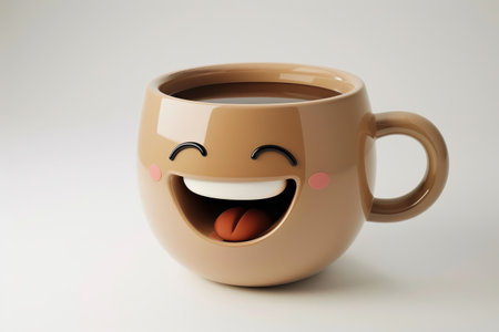Cheerful 3D rendering of a coffee cartoon character, perfect for creative projects and coffee-related designs.の素材