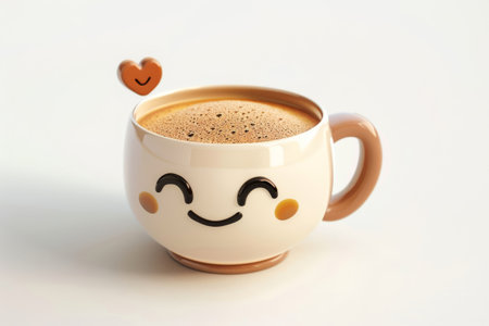 Cheerful 3D rendering of a coffee cartoon character, perfect for creative projects and coffee-related designs.の素材