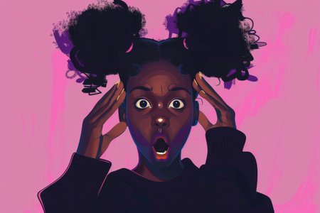 Simple and minimalist illustration depicting a surprised black girlの素材
