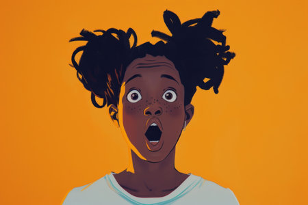 Simple and minimalist illustration depicting a surprised black girlの素材