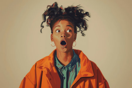 Photo of a surprised young black woman captured in minimalist styleの素材