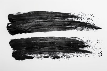 Abstract minimalist background composed of isolated black ink stripes on a clean white backdrop.の素材