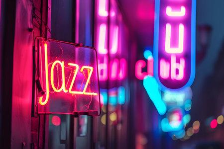 Bright neon-colored text "Jazz Bar" in minimalist style, perfect for adding a vibrant touch to your designs.の素材