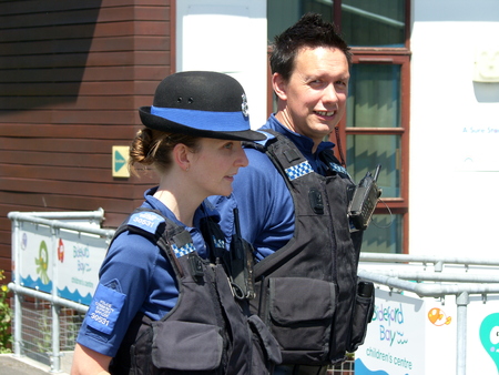 Devon and Cornwall police PCSO male, PCSO female on beat