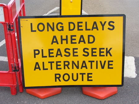 Road closed sign, Long delaysの写真素材