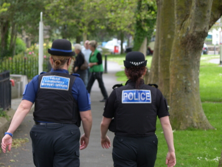 Devon and Cornwall police officer and PCSO walking the streets of North Devon 2