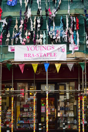 CoppaFeel campaign will see bras hung outside Barnstaple shop Youings to encourage people to check their breastsのeditorial素材