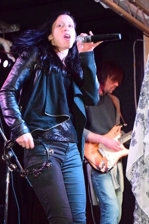 Singer on stage on NYE in Bidefordのeditorial素材