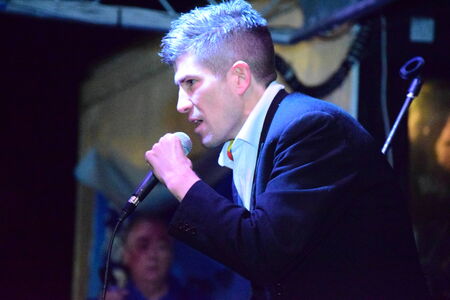Singer on stage on NYE in Bidefordのeditorial素材
