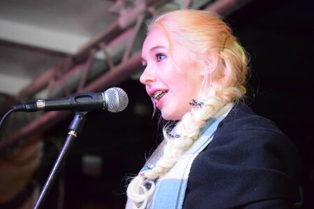 Singer on stage on NYE in Bidefordのeditorial素材
