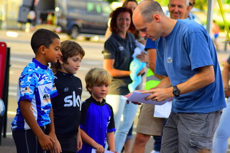 Getting medals after a cycling race in Barnstaple, Devon 2014のeditorial素材