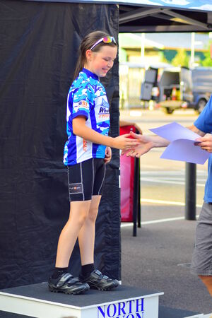 Getting medals after a cycling race in Barnstaple, Devon 2014のeditorial素材