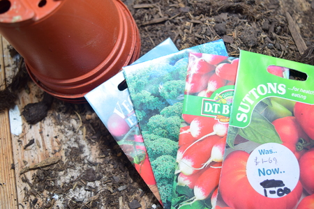 Garden seeds, compost, and potsの写真素材