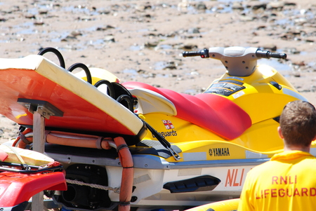 RNLI Lifeguards on duty at Budeのeditorial素材