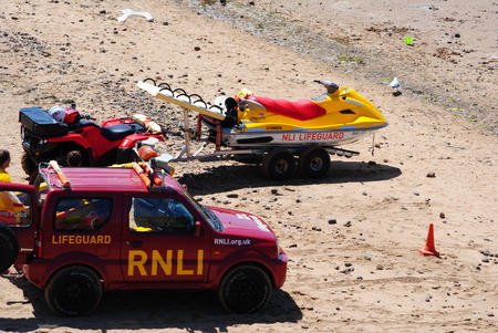 RNLI Lifeguards on duty at Budeのeditorial素材