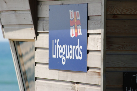 RNLI Lifeguards on duty at Budeのeditorial素材