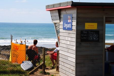 RNLI Lifeguards on duty at Budeのeditorial素材