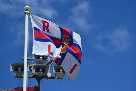 RNLI Lifeguards on duty at Budeのeditorial素材