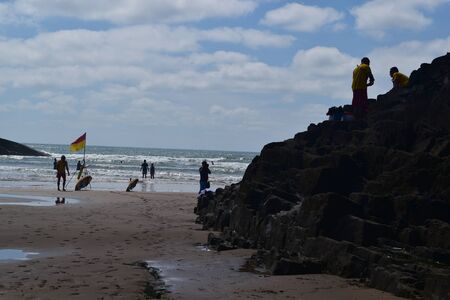 RNLI Lifeguards on duty at Budeのeditorial素材