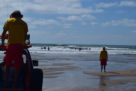 RNLI Lifeguards on duty at Budeのeditorial素材