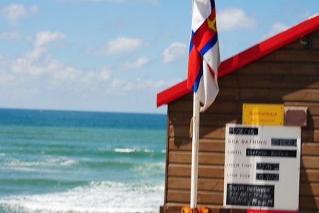 RNLI Lifeguards on duty at Budeのeditorial素材