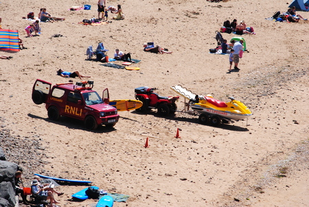 RNLI Lifeguards on duty at Budeのeditorial素材