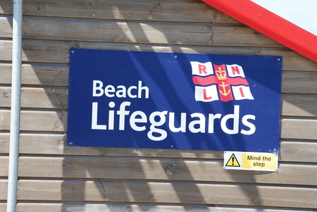 RNLI Lifeguards on duty at Budeのeditorial素材
