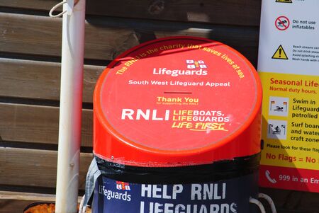 RNLI Lifeguards on duty at Budeのeditorial素材
