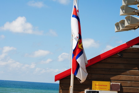 RNLI Lifeguards on duty at Budeのeditorial素材