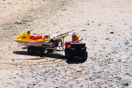RNLI Lifeguards on duty at Budeのeditorial素材